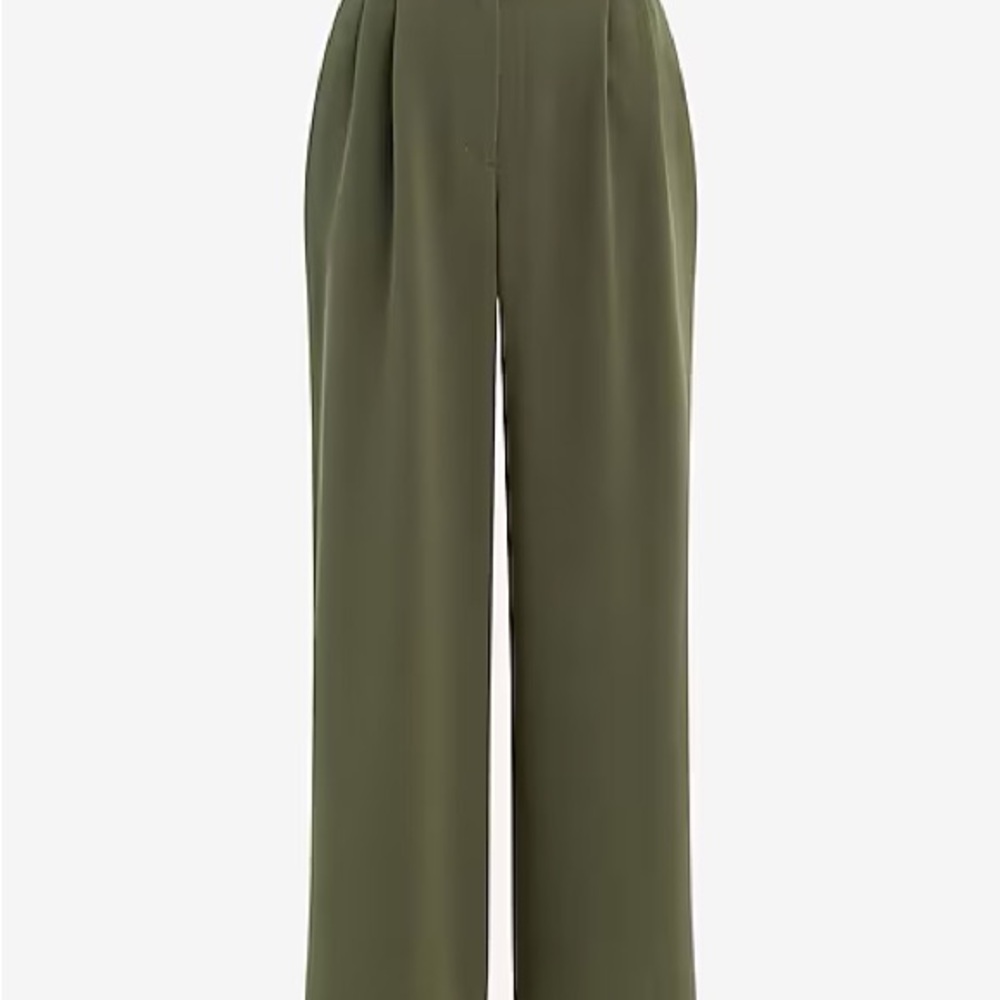 Express High Waisted Relaxed Trouser.  Olive Green.  Size 12 - Short.  NWT
